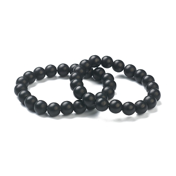 Matte Round Glass Beads Stretch Bracelets for Teen Girl Women, Black, Beads: 4~5mm, Inner Diameter: 2-1/4 inch(5.65cm)