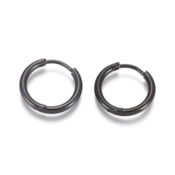 304 Stainless Steel Huggie Hoop Earrings, Hypoallergenic Earrings, with 316 Surgical Stainless Steel Pin, Electrophoresis Black, 12 Gauge, 17x2mm, Pin: 1mm, Inner Diameter: 12mm