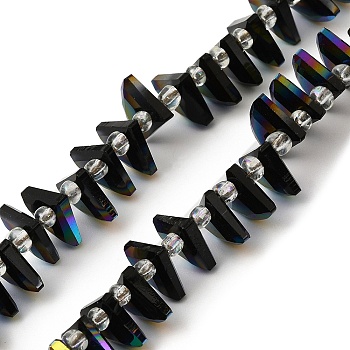 Electroplate Glass Beads Strands, Faceted, Fan, Black, 8x10x3mm, Hole: 1mm, about 100pcs/strand, 19.29''(49cm)