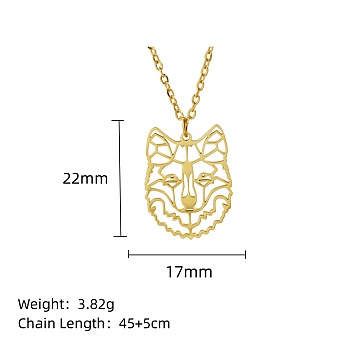 Stainless Steel Geometric Artistic Hollow Animal Pendant Necklaces, Clavicle Chain Necklaces for Women, Golden, Wolf, 17.72 inch(45cm)