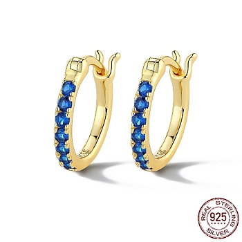 925 Sterling Silver Hoop Earring for Women, Real 18K Gold Plated, Blue, 12mm