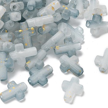 Gradient Color Transparent Acrylic Beads, with Golden Foil, Cross, Aqua, 16x12.5x4.5mm, Hole: 2.5mm, about: 28pcs/10g