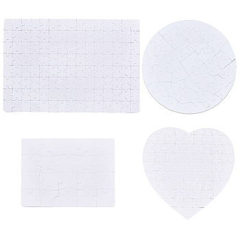 4Pcs 4 Styles Paper Heat Transfer Blank Puzzle for Adult Chrildren, White, Mixed Shapes, 146~202x192~296x2mm, 1pc/style