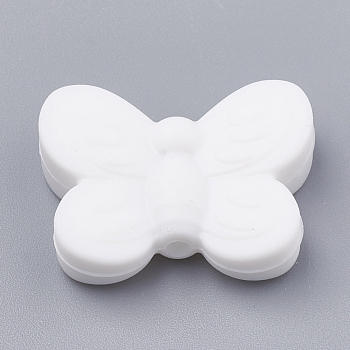 Food Grade Eco-Friendly Silicone Focal Beads, Chewing Beads For Teethers, DIY Nursing Necklaces Making, Butterfly, White, 20x25x6mm, Hole: 2mm