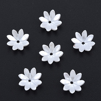 Resin Imitation Pearl Bead Caps, Multi-Petal, Flower, White, 10x10x3mm, Hole: 1mm