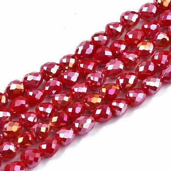 Opaque Glass Beads Strands, AB Color Plated, Faceted, Teardrop, FireBrick, 4.5x4.5mm, Hole: 1mm, about 99~101pcs/strand, 17.64 inch~18.03 inch(44.8cm~45.8cm)
