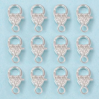 Tibetan Style Heart Lobster Claw Clasps, Cadmium Free & Lead Free, Silver, 26.5x14x6mm, Hole: 4mm