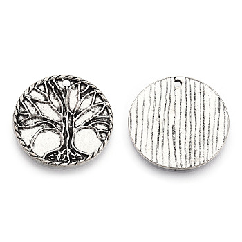 Tibetan Style Alloy Pendants, Cadmium Free & Lead Free, Flat Round with Tree of Life, Antique Silver, 29.5x2mm, Hole: 2mm