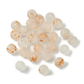 Transparent Acrylic Beads, Frosted, Sprinklking Gold Effect, Round, Goldenrod, 9x9.5mm, Hole: 2mm, about 1020pcs/500g