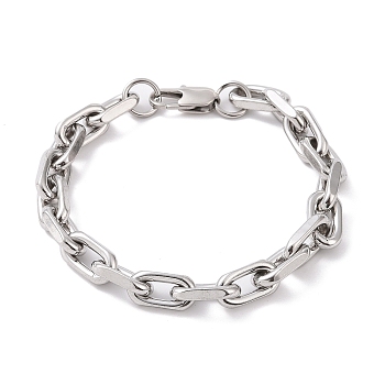 201 Stainless Steel Oval Link Chain Bracelets for Men, Stainless Steel Color, 8-5/8 inch(22cm), Wide: 8mm