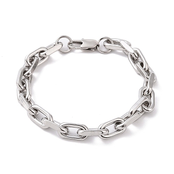 Non-Tarnish 201 Stainless Steel Oval Link Chain Bracelets for Men, Stainless Steel Color, 8-5/8 inch(22cm), Wide: 8mm