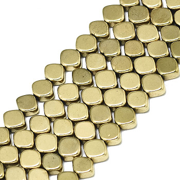 Electroplate Non-magnetic Synthetic Hematite Beads Strands, Rhombus, Real 18K Gold Plated, 5x6x2.5mm, Hole: 0.9mm, about 82~84pcs/strand, 15.75 inch(40cm)