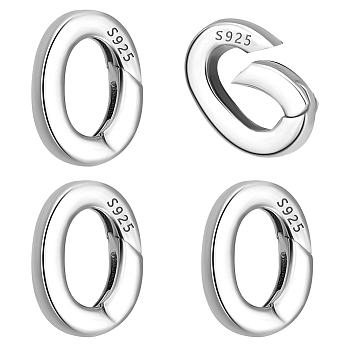 Elite 4Pcs 925 Sterling Silver Spring Gate Rings, Oval with 925 Stamp, Silver, 10x7x2mm, Hole: 6x4mm