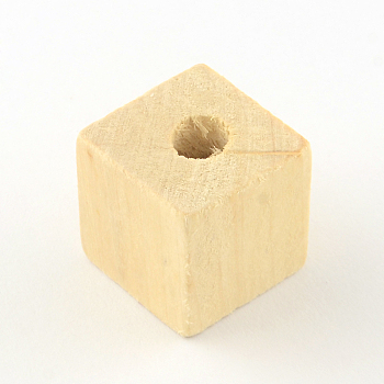 Cube Undyed Natural Wooden Beads, Wheat, 19~20x19~20x19~20mm, Hole: 4~5mm