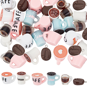 DIY Jewelry Making Finding Kit, Resin Pendants & Coffee Cup Ornaments, Mixed Color, 16~21x14~23c6~14.5mm, Hole: 2mm