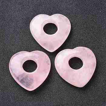 Natural Rose Quartz Pendants, Heart, 39.5~41.5x40~41.5x7.5~8.5mm, Hole: 12~14.5mm