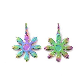 Ion Plating(IP) 304 Stainless Steel Pendants, Flower, Rainbow Color, 10x7x2mm, Hole: 1mm