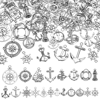 80Pcs 20 Style Tibetan Style Alloy Pendants, Mixed Shapes, Antique Silver, 13.5~36x9~27x1.5~9mm, hole: 1.5~3mm, 4pcs/style