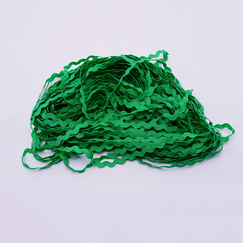 Wave Bending Fringe Trim, Sewing Ribbon, for Cloth Dress DIY Making Decorate, Green, 1/4 inch~3/8 inch(5~8.5mm), about 22~25m/strand