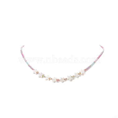 Natural Shell Star & Glass Seed Beaded Necklace & Stretch Bracelet(SJEW-JS01271)-6