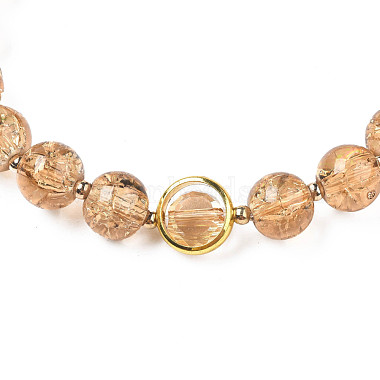 Round Glass Beaded Stretch Bracelet with Gold Plated Brass Ring for Women(BJEW-N018-02F)-2