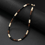 Retro Men's Coconut & Shell & Hematite Heishi Beaded Necklaces, with Iron Extender & Alloy Lobster Clasp, Surf Vacation Necklaces, White, 17.32 inch(44cm)(OX2630-4)