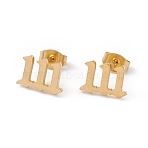 Number Earrings, 304 Stainless Steel Stud Earrings for Women, Num.1, 7.5x11mm, Pin: 0.7mm(EJEW-F286-01D-G)