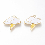 Alloy Enamel Pendants, Cadmium Free & Lead Free, Cloud with Lightning, Golden, White, 21x21x2.5mm, Hole: 1.6mm(X-ENAM-M043-01G-02-RS)