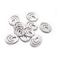 201 Stainless Steel Filigree Pendants, Oval Charms, Stainless Steel Color, 28x22x1mm, Hole: 1.6mm(STAS-L234-113P)