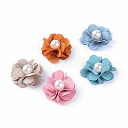 Handmade Cloth Woven Costume Accessories, with ABS Plastic Imitation Pearl, Flower, Mixed Color, 24~27x10mm(WOVE-Q064-05)