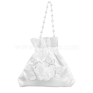 Bridal Wedding Small Purse Silk pouch, Drawstring Bag, with Plastic Beads, Rectangle with 3D Flower, White, 22.1x22.5x0.9cm(ABAG-WH0032-23)