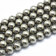 Natural Pyrite Beads Strands, Round, 8mm, Hole: 1mm, about 49pcs/strand, 15.5 inch(G-K256-04-8mm)