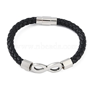 Microfiber Leather Cord Bracelets, with 304 Stainless Steel Magnetic Clasps, Infinty, Stainless Steel Color, 7-1/2 inch(19cm)(BJEW-P328-01P)