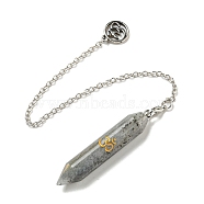 Bullet Natural Labradorite Pointed Dowsing Pendulums, with Rack Plating Antique Silver Plated Brass Pendants Ohm/Aum Findings, 240mm(AJEW-B106-01AS-01)