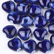 Handmade Porcelain Beads, Fancy Antique Glazed Porcelain, Heart, Blue, 14~15x16x9~10mm, Hole: 2mm(PORC-S498-15A-07)