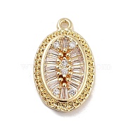 Brass with Clear Cubic Zirconia Pendants, Real 14K Gold Plated, Oval, 18x11x2.5mm, Hole: 1mm(KK-Z061-21B-G)