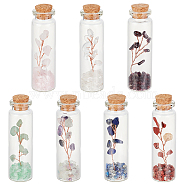 Olycraft 7Pcs 7 Style Natural Jade & Garnet & Lapis Lazuli & Quartz Crystal & Green Aventurine & Rose Quartz & Fluorite Chips Bonsai Tree in Column Glass Wish Bottles, Miniature Artificial Plants, for Home Display Decorations, 22x74mm, 1pc/style(AJEW-OC0004-43)