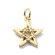 Brass Micro Pave Clear Cubic Zirconia Charms, Star, 13.5x12x2.5mm, Hole: 3mm(KK-H475-59G-01)