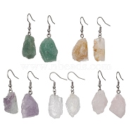 Mixed Raw Natural Gemstone Nugget Dangle Earrings, 304 Stainless Steel Jewelry for Women, 40~43x13~19mm(EJEW-JE05493)