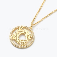 Brass Micro Pave Clear Cubic Zirconia Pendant Necklaces, Flat Round with Letter, Real 18K Gold Plated, Letter.C, 16.14~17.20 inch(41~43.7cm)(NJEW-E153-01C)