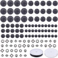 DIY Bead Stretch Bracelets Making Kits, Including Natural Lava Rock Round Beads, Tibetan Style Alloy Spacer Beads and Elastic Crystal Thread, Beads: 780pcs/set, Thread: 0.8mm, about 10m/roll, 2rolls/set(DIY-NB0004-61)