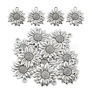 10PCS Sunflower Tibetan Style Alloy Pendants, Antique Silver, 21.5x19x2.5mm, Hole: 1.8mm(TIBEP-YW0001-59AS)