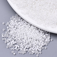 Glass Seed Beads, Fit for Machine Eembroidery, Transparent Inside Colours, Round, White, 2.5x1.5mm, Hole: 1mm, about 2222pcs/50g(X-SEED-S042-07A-06)