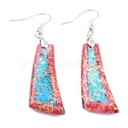 Natural Regalite/Imperial Jasper/Sea Sediment Jasper Dangle Earrings, with Brass Earring Hooks, Dyed, Trapezoid, Platinum, Red, 60mm, Pin: 0.7mm(G-H250-05C-P)