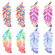 16Pcs 4 Colors Spray Painted 430 Stainless Steel Pendants, Etched Metal Embellishments, Feather, Mixed Color, 47x19x0.6mm, Hole: 1mm, 4pcs/color(STAS-BY0001-20)