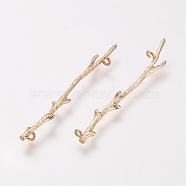 Brass Links connectors, Branch, Nickel Free, Real 18K Gold Plated, 44x5x2mm, Hole: 1mm(KK-T014-76G)