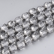 Electroplate Glass Beads Strands, Half Silver Plated, Faceted, Round, Clear, 8~8.5x7~8mm, Hole: 1mm, about 40pcs/strand, 11.8 inch(EGLA-T019-02I)