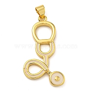 Rack Plating Brass Enamel Pendant, Lead Free & Cadmium Free, Long-Lasting Plated, Real 18K Gold Plated, Stethoscope Charm, White, 31x17x2.5mm, Hole: 3.4mm(KK-Z063-39G-01)