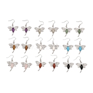 Natural & Synthetic Mixed Gemstone Dragonfly Dangle Earrings, Platinum Brass Earrings, 47x30mm(G-Z033-14P)