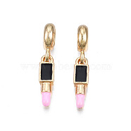 Rack Plating Alloy Enamel European Dangle Charms, Large Hole Beads, Cadmium Free & Lead Free, Light Gold, Lipstick, Pearl Pink, 26.5mm, Hole: 5mm, Lipstick : 16.5x4.5x3mm(MPDL-N039-210)
